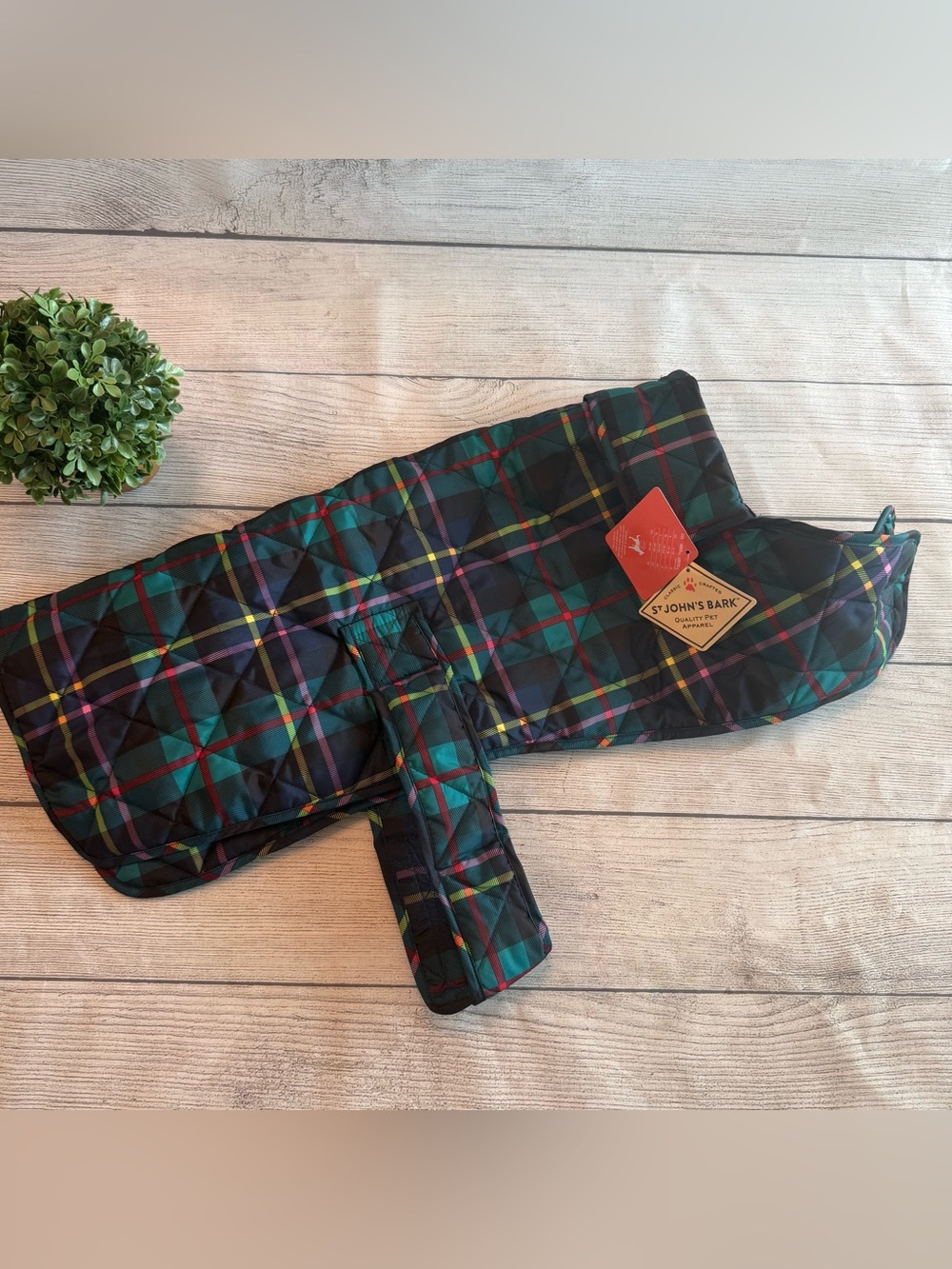 St. John's Bay Green Plaid Quilted Dog Coat